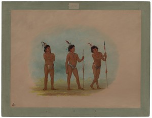 Three Auca Children by George Catlin, created 1854/1869, in oil on card mounted on paperboard. Download this artwork as a high-resolution wallpaper for desktop, — George Catlin Wallpaper