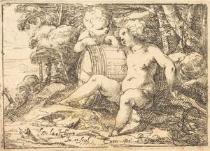 Three Bacchic Children by Laurent de La Hyre, created 1620s, in etching on laid paper. Download this artwork as a high-resolution wallpaper for desktop, tablet, — Laurent de La Hyre Wallpaper