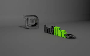 Linux Mint-Logo in 3D gerendert mit metallisch grauen und grünen Buchstaben auf einem grauen Boden. — Linux Desktop Wallpaper