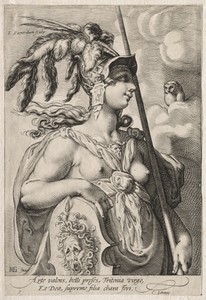 Three Goddesses by Jan Saenredam, created c. 1595, in engraving. Download this artwork as a high-resolution wallpaper for desktop, tablet, or mobile. — Hendrick Goltzius Wallpaper