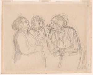 Three Gossips by Honoré-Victorin Daumier, created 1865/1867, in Black crayon and charcoal, on ivory laid paper. Download this artwork as a high-resolution wallp — Honoré-Victorin Daumier Wallpaper
