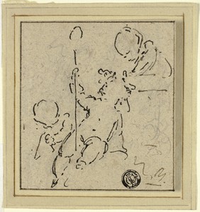 Three Putti by Jacob de Wit, created n.d., in Pen and brown ink over black chalk on buff laid paper, tipped onto cream laid paper. Download this artwork as a hi — Illustration Background