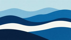 Minimalistisch platte kleur abstract landschap met golvende heuvels in blauwe tinten