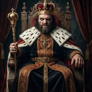 Big Scarr sitter på en trone som en konge