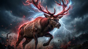 Stantler mengisi daya dengan energi listrik dalam badai.
