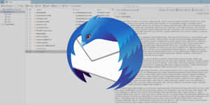 Blue bird logo holding an envelope over email software interface.