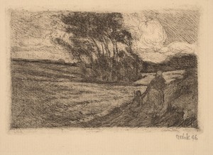 Thunderstorm (Small) by Emil Orlik, created 1896, in etching on laid cream paper. Download this artwork as a high-resolution wallpaper for desktop, tablet, or m — Emil Orlik Wallpaper