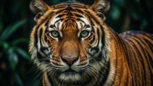 Un puissant fond d'écran portrait de tigre en résolution 1980x1080.