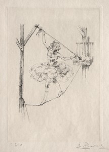 Tightrope Dancer by Auguste Brouet, created c. 1902–41, in etching. Download this artwork as a high-resolution wallpaper for desktop, tablet, or mobile. — Art Wallpaper