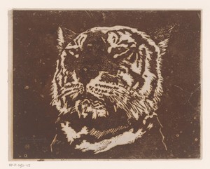 Tijger by Henri Charles Guérard, created 1890, in paper; houtsnede. Download this artwork as a high-resolution wallpaper for desktop, tablet, or mobile. — Henri Charles Guérard Wallpaper