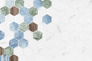 Moderne sechseckige Fliesenwand mit Marmor- und Holzmustern. — Tile Texture Wallpaper