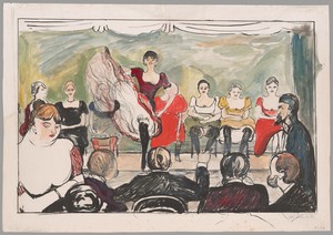 Tingletangle by Edvard Munch, created 1895, in Lithograph in black ink, with additions in brush and red, blue, yellow, green, orange-brown and gray watercolor o — Illustration Background