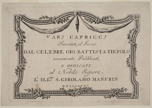 Title Page by Giovanni Battista Tiepolo, created published 1785, in engraving. Download this artwork as a high-resolution wallpaper for desktop, tablet, or mobi