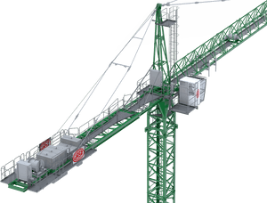 Grua torre verde e prateada com marcação e detalhes estruturais. — Crane Papéis de Parede