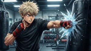Shoto Todoroki verlegt zijn grenzen tijdens een trainingssessie.