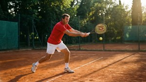 Guillermo Vilas harjoittelee backhandia savella.