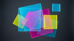 Moderne digital kunst med overlappende gennemsigtige neon firkanter og rektangler