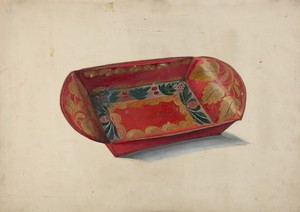 Tray by Myra Newswanger, created 1935/1942, in oil paint on paperboard. Download this artwork as a high-resolution wallpaper for desktop, tablet, or mobile. — Myra Newswanger Wallpaper