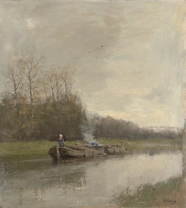 Trekvaart by Anton Mauve, created c. 1860 - c. 1888, in canvas; oil paint (paint). Download this artwork as a high-resolution wallpaper for desktop, tablet, or — Anton Mauve Wallpaper