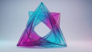 Abstracte 3D driehoekige lussen in verloop cyaan naar magenta.
