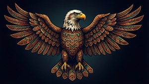 Djärv tribal konstdesign av den mexikanska örnen med intrikata geometriska mönster.