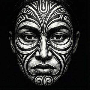Een coole tribale patroon profielfoto in zwart en wit.