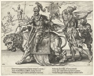Triomf van David by Dirck Volckertsz. Coornhert, created 1559, in paper; etching; engraving. Download this artwork as a high-resolution wallpaper for desktop, t