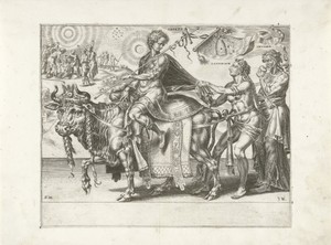 Triomf van Jozef by Dirck Volckertsz. Coornhert, created 1559, in paper; letterpress printing; etching; engraving. Download this artwork as a high-resolution wa