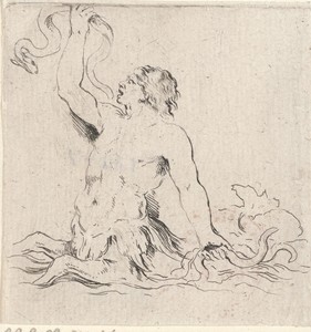 Triton by Stefano della Bella, created 1620 - 1664, in paper; etching. Download this artwork as a high-resolution wallpaper for desktop, tablet, or mobile. — Stefano della Bella Wallpaper
