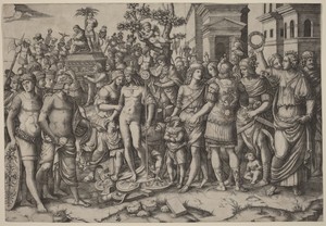 Triumph by Marcantonio Raimondi, in engraving. Download this artwork as a high-resolution wallpaper for desktop, tablet, or mobile. — Art Wallpaper