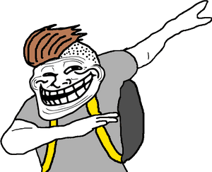Tegneserie-troldansigt, der laver dab-dansebevægelsen med et bredt grin.