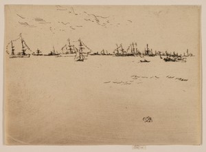 Troopships by James McNeill Whistler, created 1887, in Etching and drypoint with foul biting in black ink on cream laid paper. Download this artwork as a high-r — Illustration Background