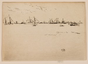 Troopships by James McNeill Whistler, created 1887, in Etching in black ink on off-white laid paper. Download this artwork as a high-resolution wallpaper for de