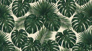 Una carta da parati botanica con foglie di monstera e palma.