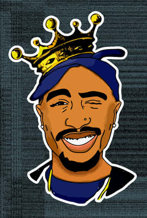 Cartoon illustration of a smiling man with a gold crown and blue bandana.