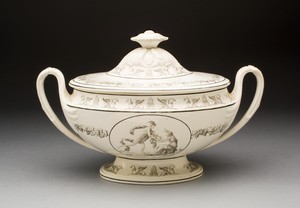 Tureen by Creil Pottery, created 1810/20, in Earthenware with transfer-printed decoration (creamware). Download this artwork as a high-resolution wallpaper for — Creil Pottery Wallpaper