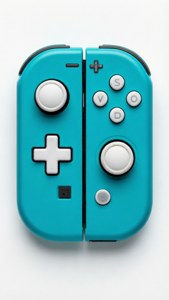 Uma vista frontal nítida de um Nintendo Switch Lite turquesa sobre um fundo branco.