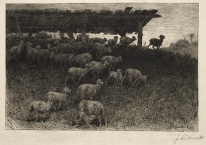 Twilight by John Austin Sands Monks, created 1865–1917, in etching. Download this artwork as a high-resolution wallpaper for desktop, tablet, or mobile. — John Austin Sands Monks Wallpaper