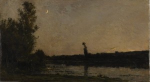 Twilight by Charles-François Daubigny, created 1866, in oil on panel. Download this artwork as a high-resolution wallpaper for desktop, tablet, or mobile. — Charles-François Daubigny Wallpaper