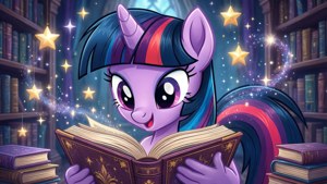 Twilight Sparkle uppoutunut lukemiseen unenomaisella tähtitaivaalla