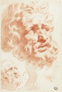 Two Bearded Heads by Pietro Dandini, created n.d., in Red chalk on ivory laid paper, laid down on board. Download this artwork as a high-resolution wallpaper fo — Pietro Dandini Wallpaper