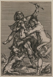 Two Beggars Fighting by Jacques Bellange, created 1610–20, in etching. Download this artwork as a high-resolution wallpaper for desktop, tablet, or mobile. — Art Picture