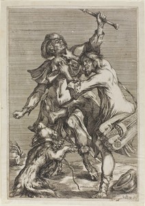 Two Beggars Fighting by Jacques Bellange, created 1612–16, in Etching and engraving, with drypoint, in black on off white laid paper. Download this artwork as a — Illustration Wallpaper