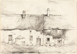 Two Cottages by Eugène Isabey, created c. 1844, in stone engraving on wove paper. Download this artwork as a high-resolution wallpaper for desktop, tablet, or m — Eugène Isabey Wallpaper