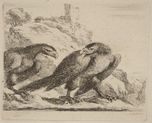 Two Eagles with Tower in Background by Stefano della Bella, in etching on laid paper [restrike]. Download this artwork as a high-resolution wallpaper for deskto — Art Picture