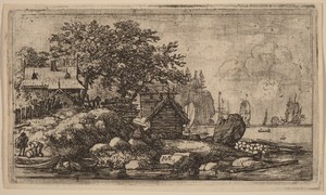Two Empty Skiffs by Allaert van Everdingen, created probably c. 1645/1656, in etching. Download this artwork as a high-resolution wallpaper for desktop, tablet, — Allaert van Everdingen Wallpaper