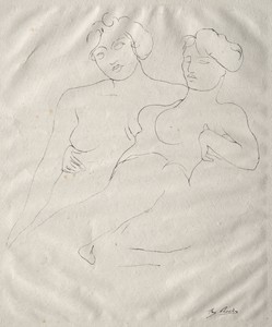 Two Figures by Auguste Rodin, created late 1800s–early 1900s, in lithograph. Download this artwork as a high-resolution wallpaper for desktop, tablet, or mobile — Auguste Rodin Wallpaper