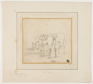 Two Horses Drinking by James Seymour, created n.d., in Graphite on cream laid paper, laid down on card. Download this artwork as a high-resolution wallpaper for — Illustration Wallpaper
