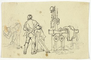 Two Laborers by W. H. (William Henry) Pyne, created n.d., in Pen and black ink and graphite on cream wove  paper. Download this artwork as a high-resolution wal — W. H. (William Henry) Pyne Wallpaper