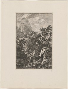 Two Men beside Two Trees by Joachim Franz Beich, created c.1700-1725, in etching on laid paper. Download this artwork as a high-resolution wallpaper for desktop